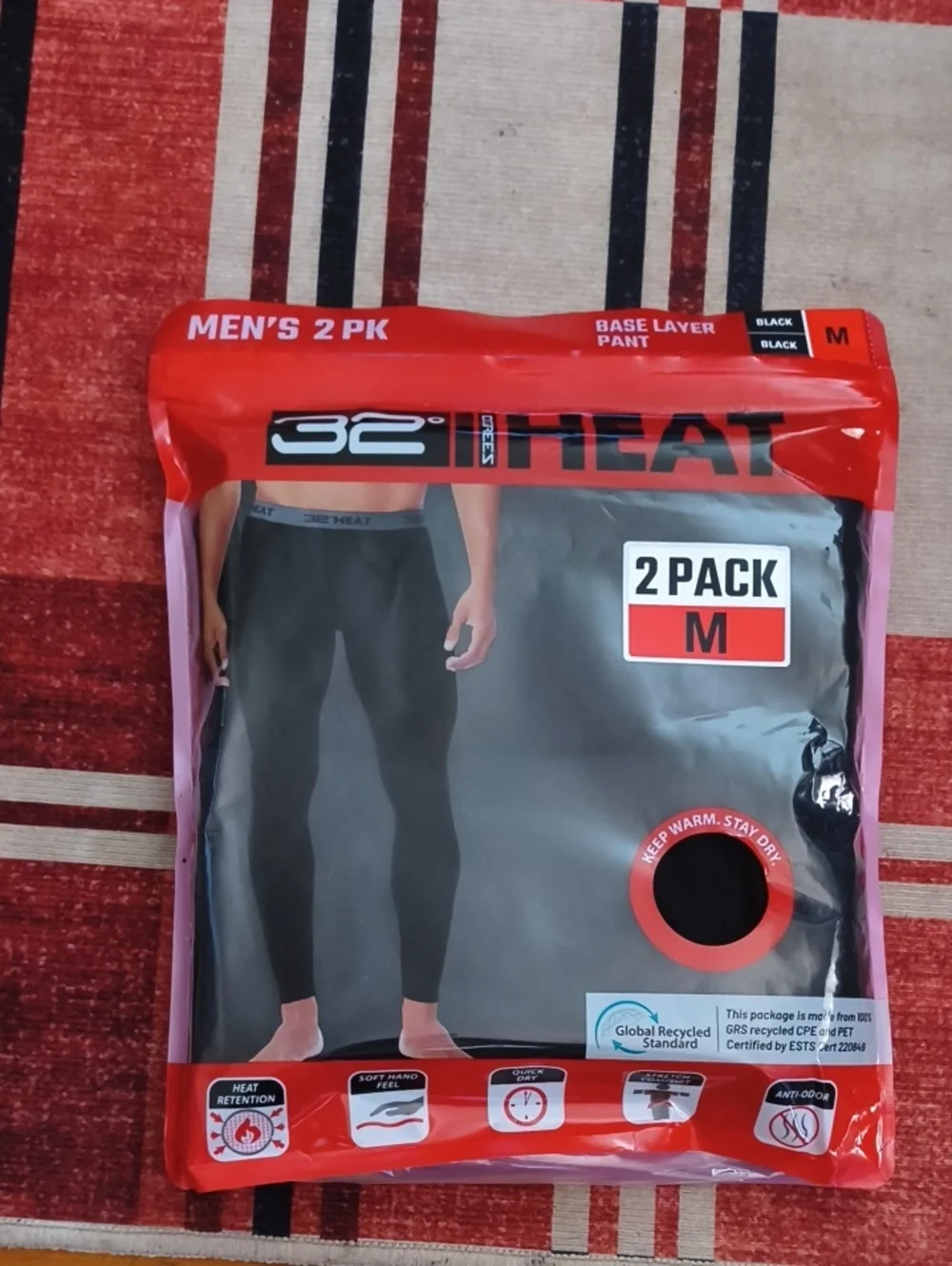 32 Degrees Heat Men’s Black Base Layer Pants - 2 Pack